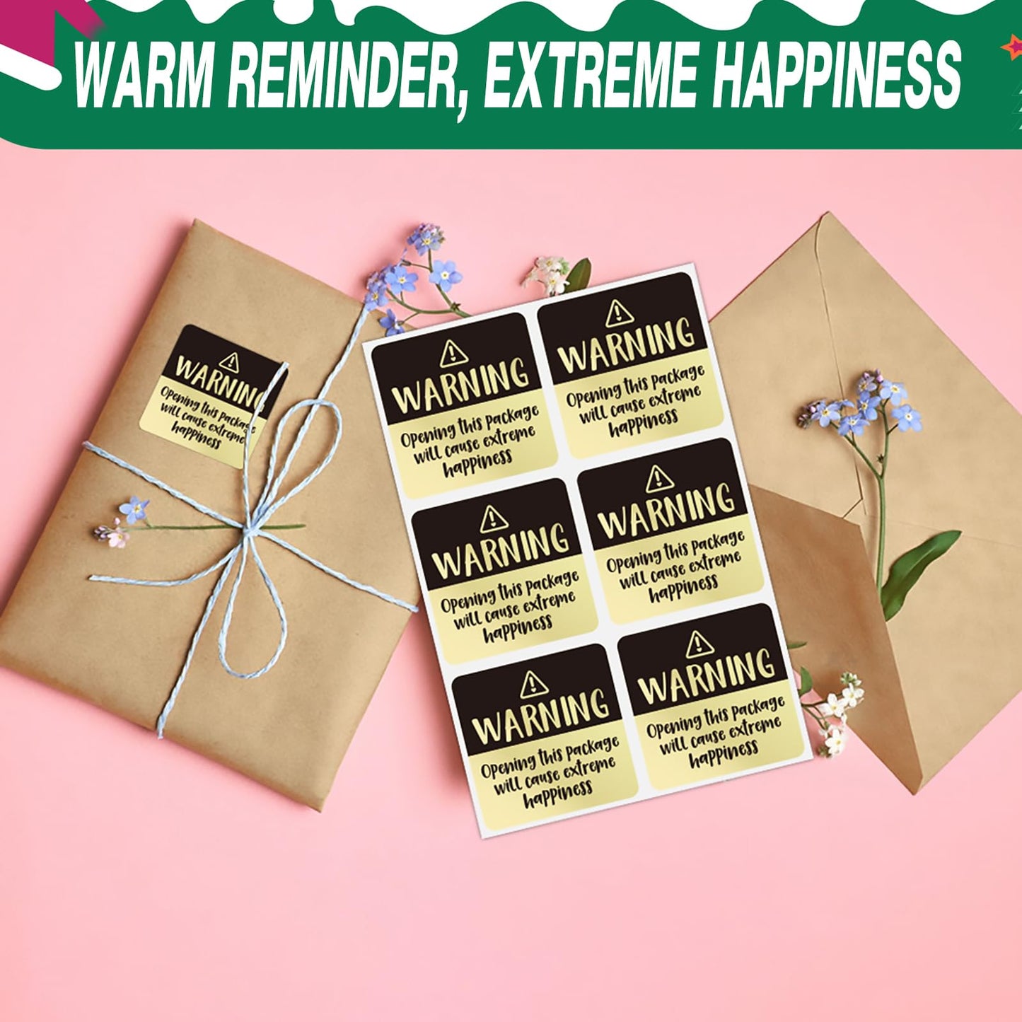 120 Extreme Happiness Labels, Warning Stickers, Small Business Packaging - 1.57 in x 1.57 in Yellow