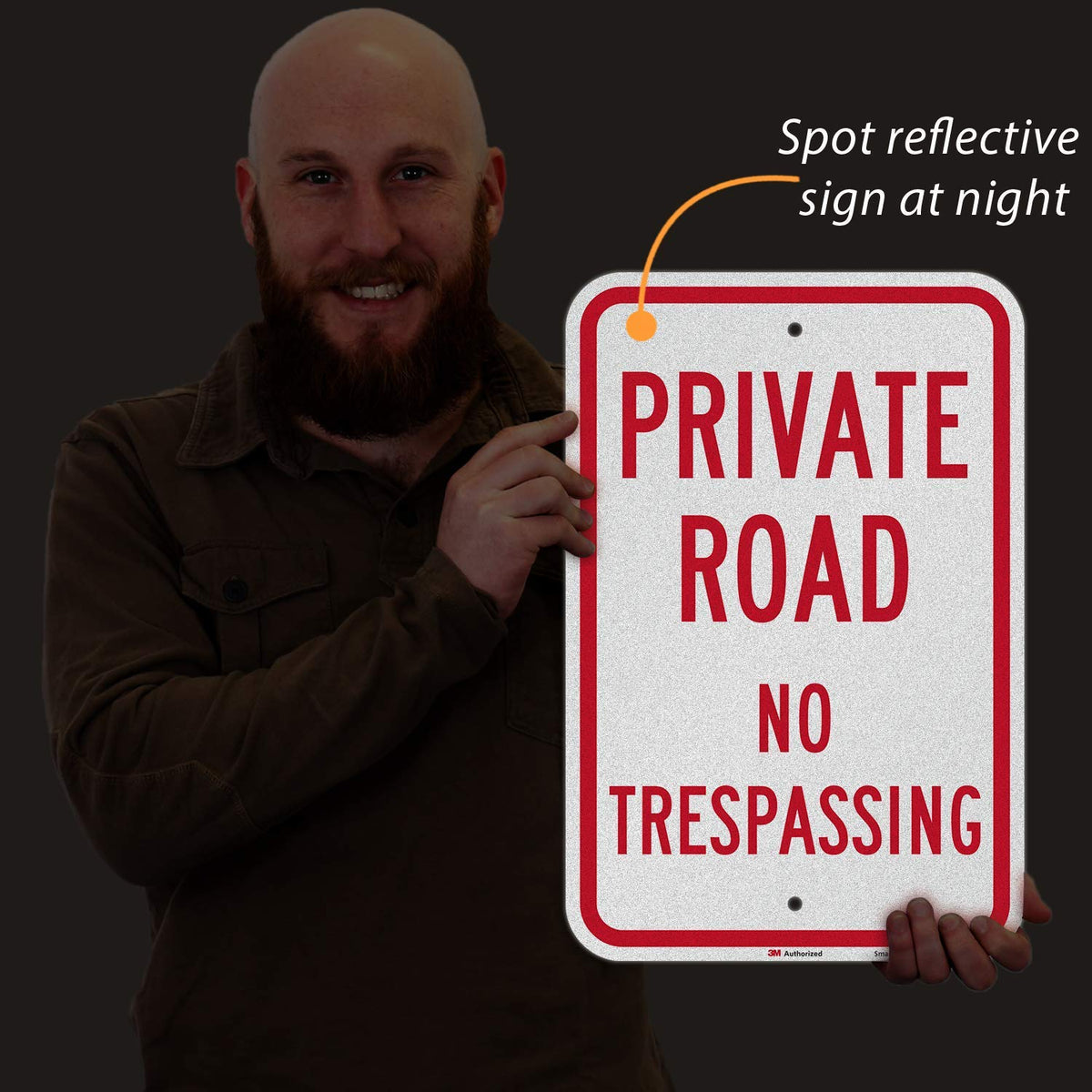 SmartSign 18 x 12 inch “Private Road - No Trespassing” Metal Sign, 63 mil Aluminum, 3M Laminated Engineer Grade Reflective Material, Red and White Red on White