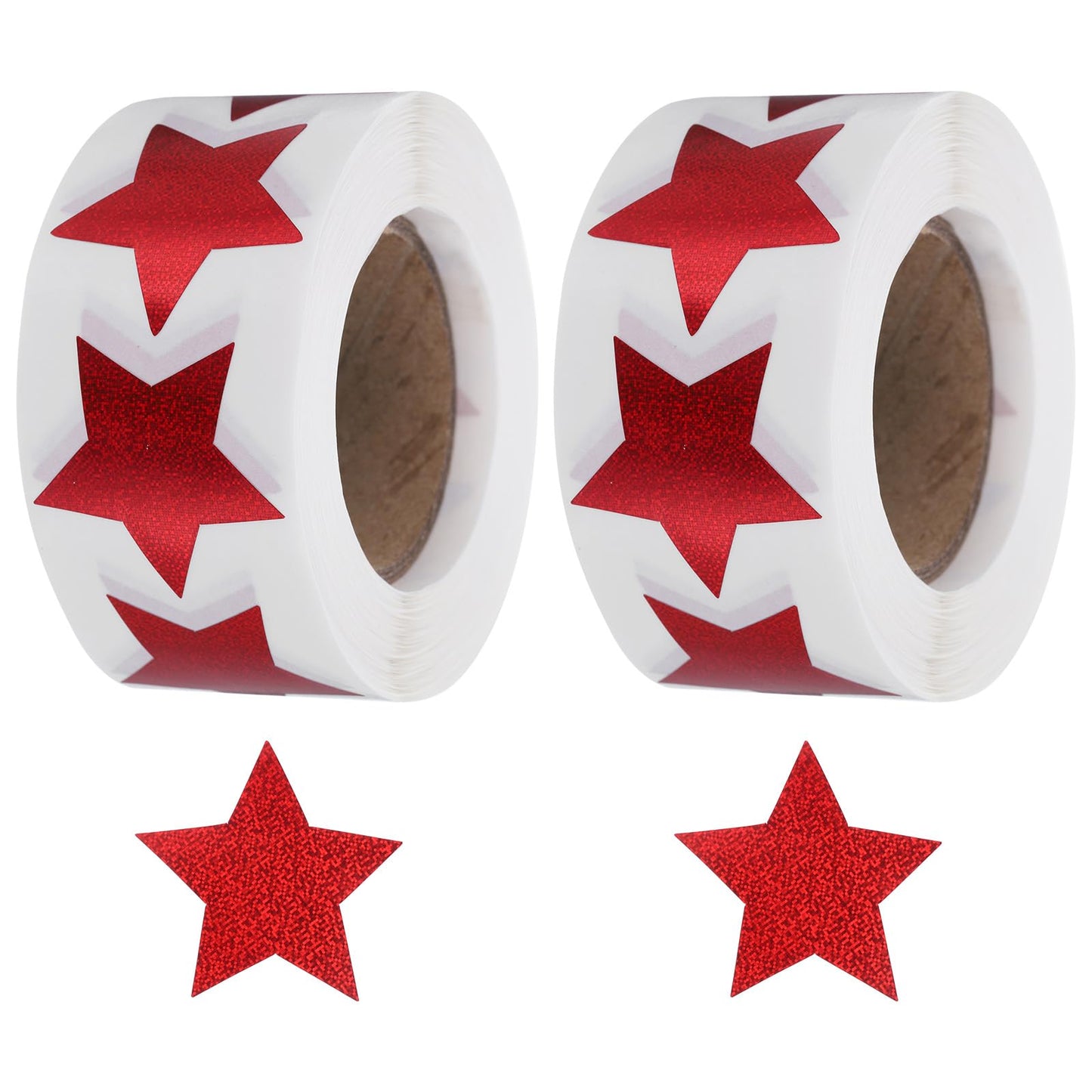 uxcell 1000Pcs Glitters Star-Shaped Stickers 1 Inch Holographic Sparkle Self-Adhesive Coding Label Waterproof Shiny Stickers for Office Shop Home Classroom Marking, Red(C-83-25)