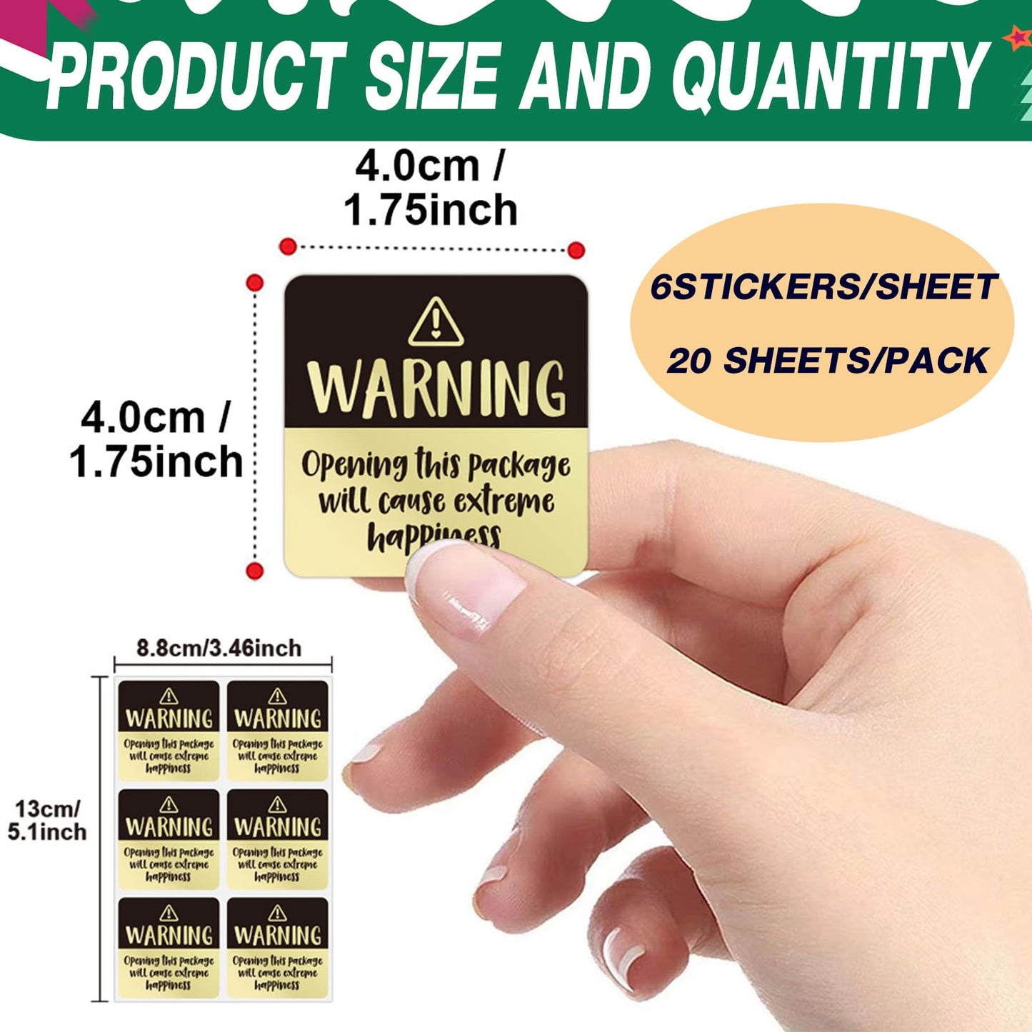 120 Extreme Happiness Labels, Warning Stickers, Small Business Packaging - 1.57 in x 1.57 in Yellow