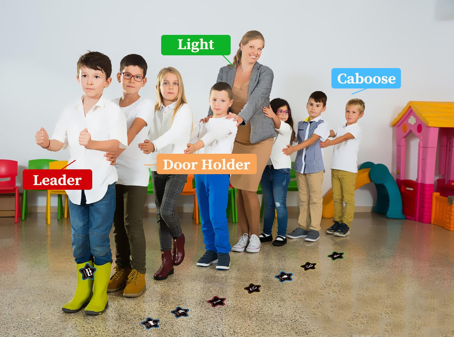 SICOHOME Line Up Spots for Classroom Floor Stickers - 36pcs Vinyl Line Up Dots 4" Removable Number Stickers for Kindergarten, Preschool, Back to School Teacher Supplies E-star Shaped