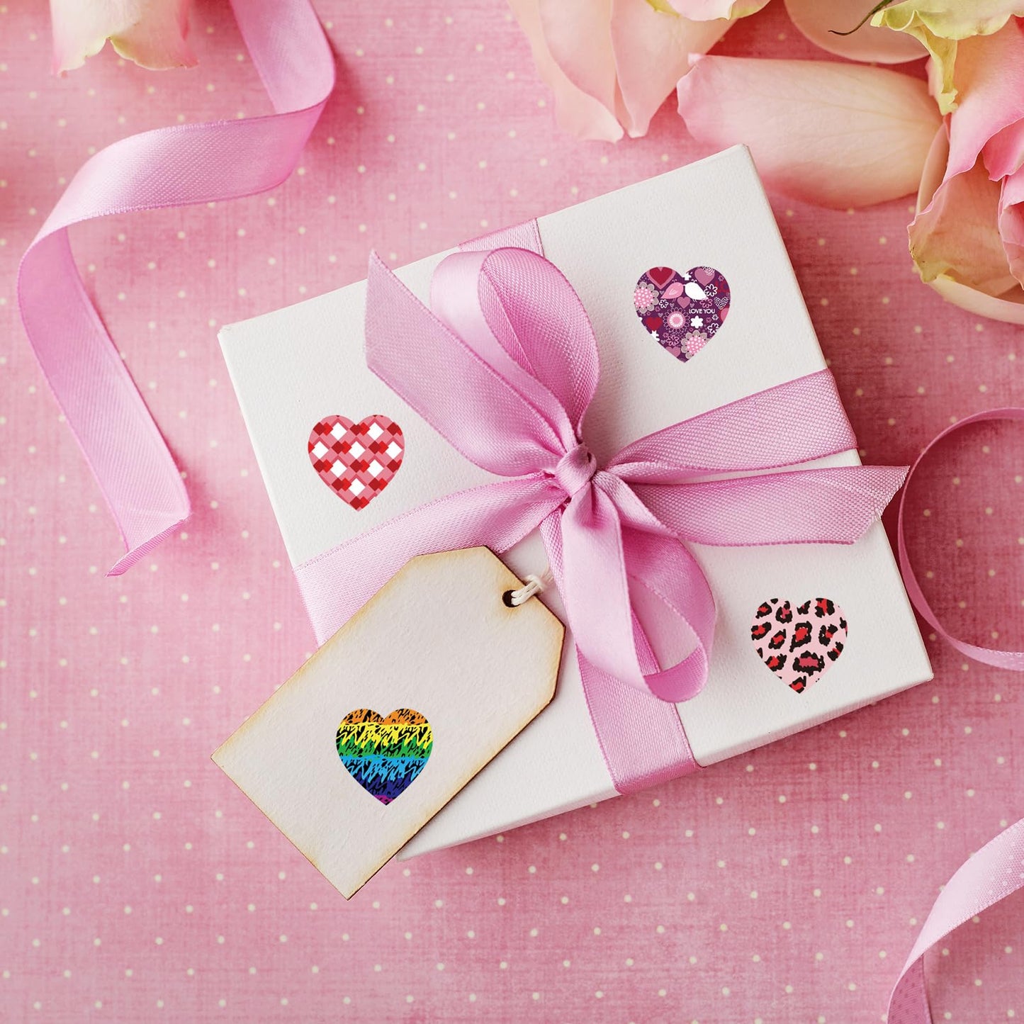 500Pcs Valentines Stickers, Valentines Day Decorations Valentines Day Heart Stickers Envelopes DIY Labels for Kids & Adults Valentines Day Decor Anniversaries Wedding Home School Party Supplies 03