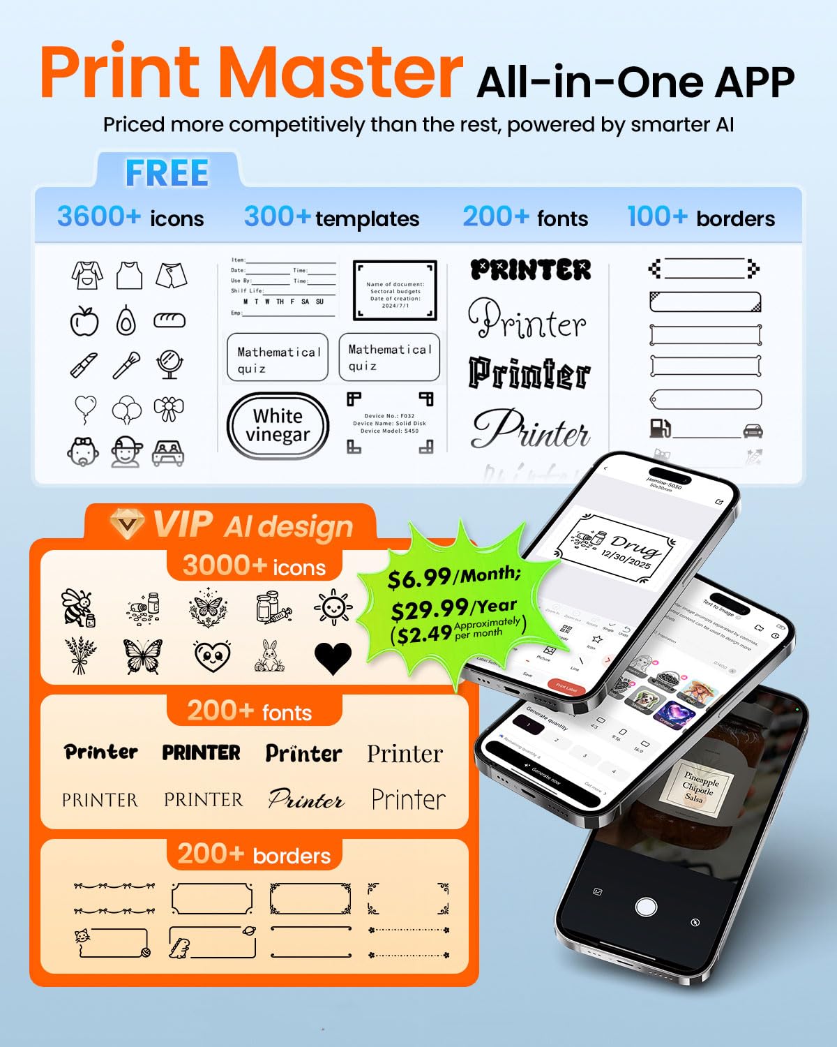 Ponek Label Maker, M100 Address Label Printer, Versatile App with 4000 Icons and 300 Templates, Barcode Bluetooth Label Printer for Small Business, Home, Office, School Organization, White 1 Printer+1 Roll Labels