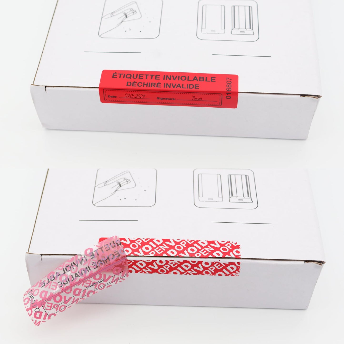 100Pcs Tamper Evident Security Stickers 1x3 inch French Red Complete Transfer Tamper Proof Labels Safety Torn up Invalid Seals Tape (Red)