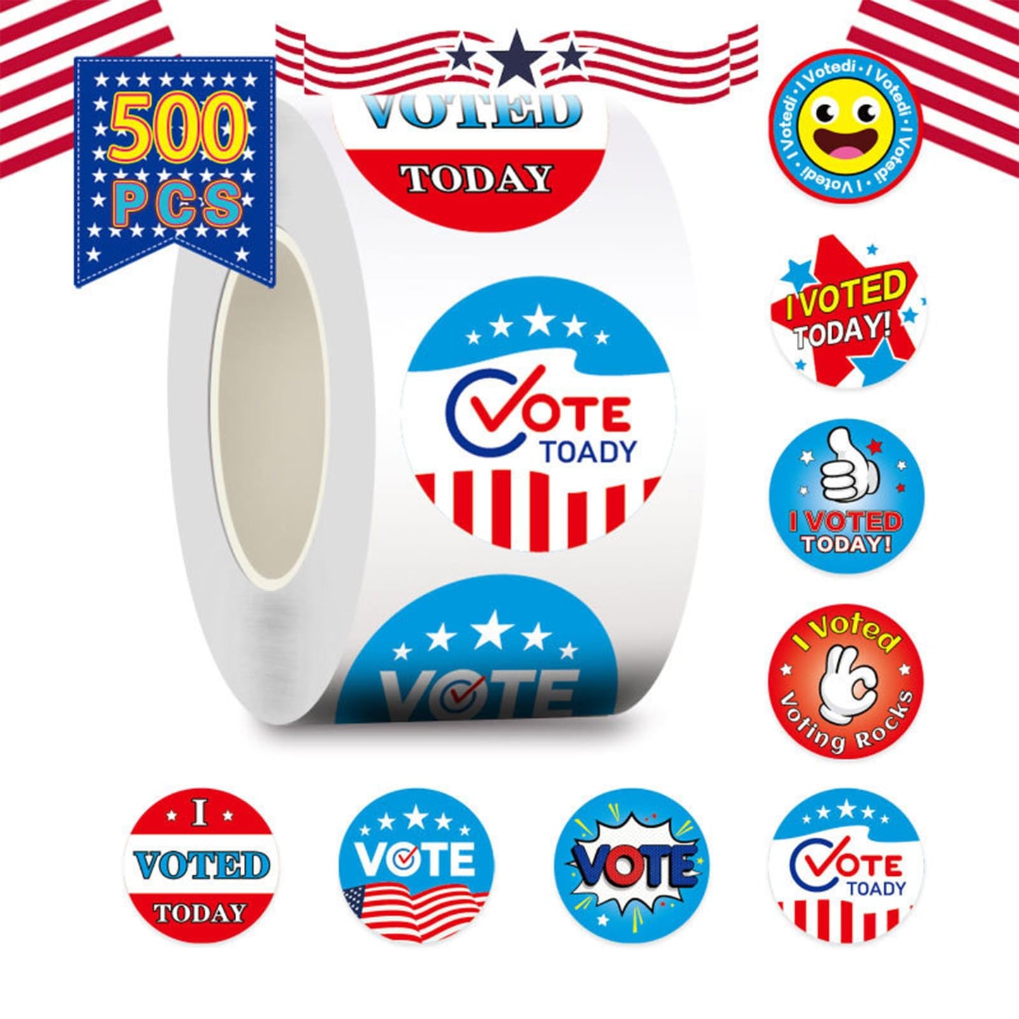 500pcs I Voted Stickers - 1.5 inch Stickers for Kids & Postcards, Patriotic Vote Decorations