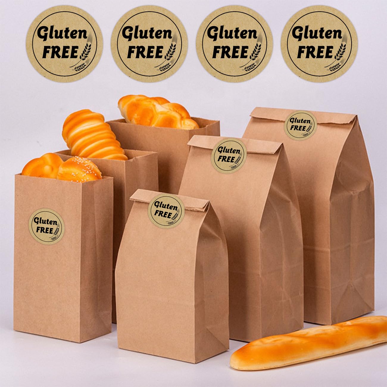 1 Inch Brown Kraft Gluten Free Stickers - Food Rotating Label for Retail Package - 500pcs