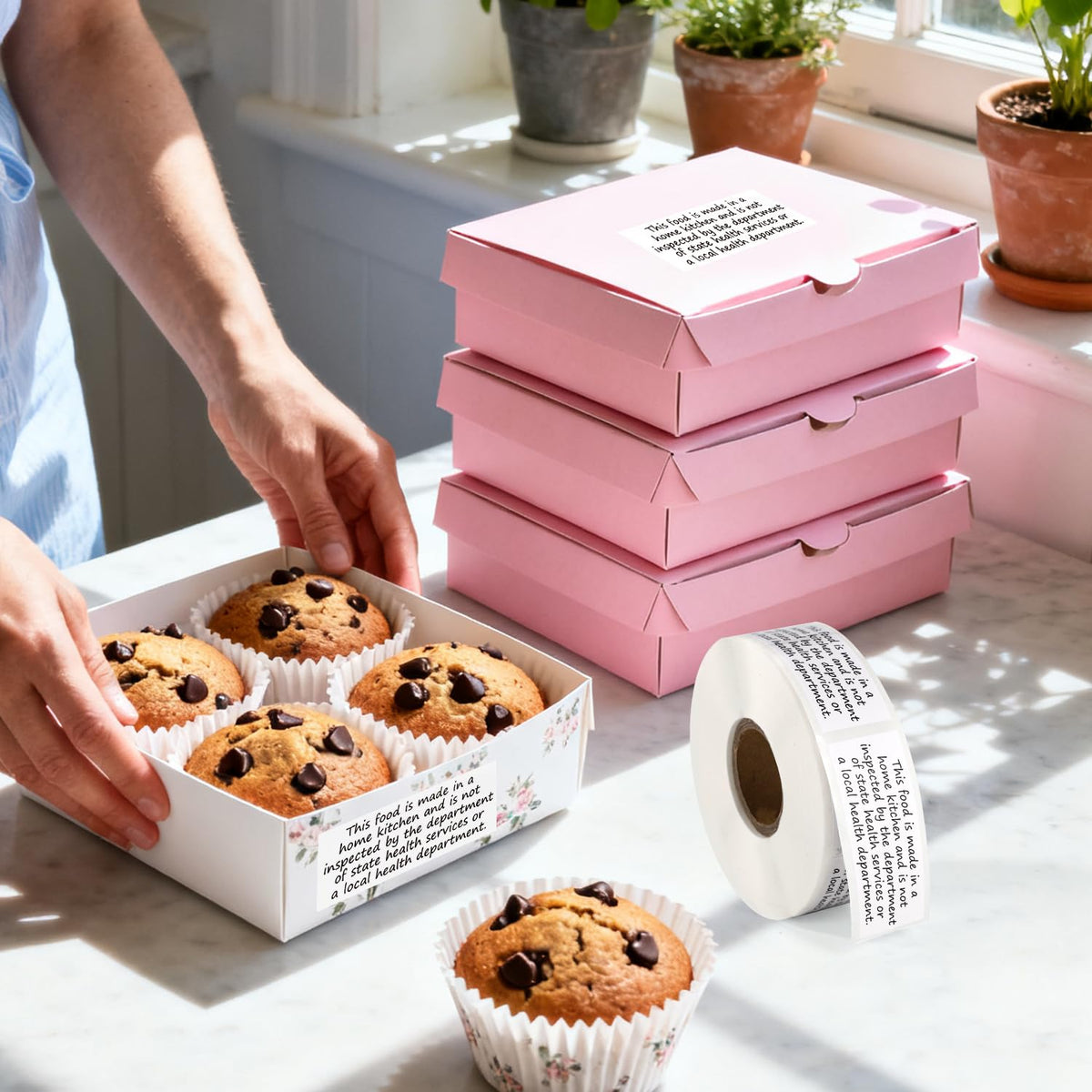 500pcs Cottage Food Law Labels Stickers, 2x1in Square Thermal Printed Adhesive Baked Bread Jam Jar Labels Made in Home Kitchen Baking Inspection Statement for Homemade Bakery Food Packaging