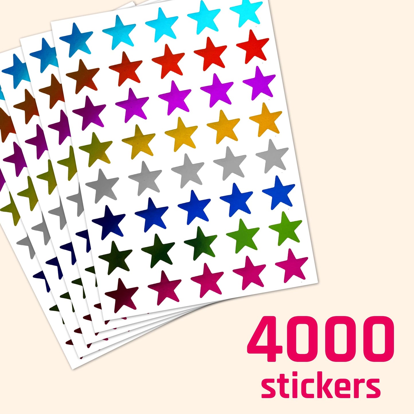 8 Colors, 4000 Pack, Foil Star Metallic Stickers, 0.6" Diameter 8 Colors