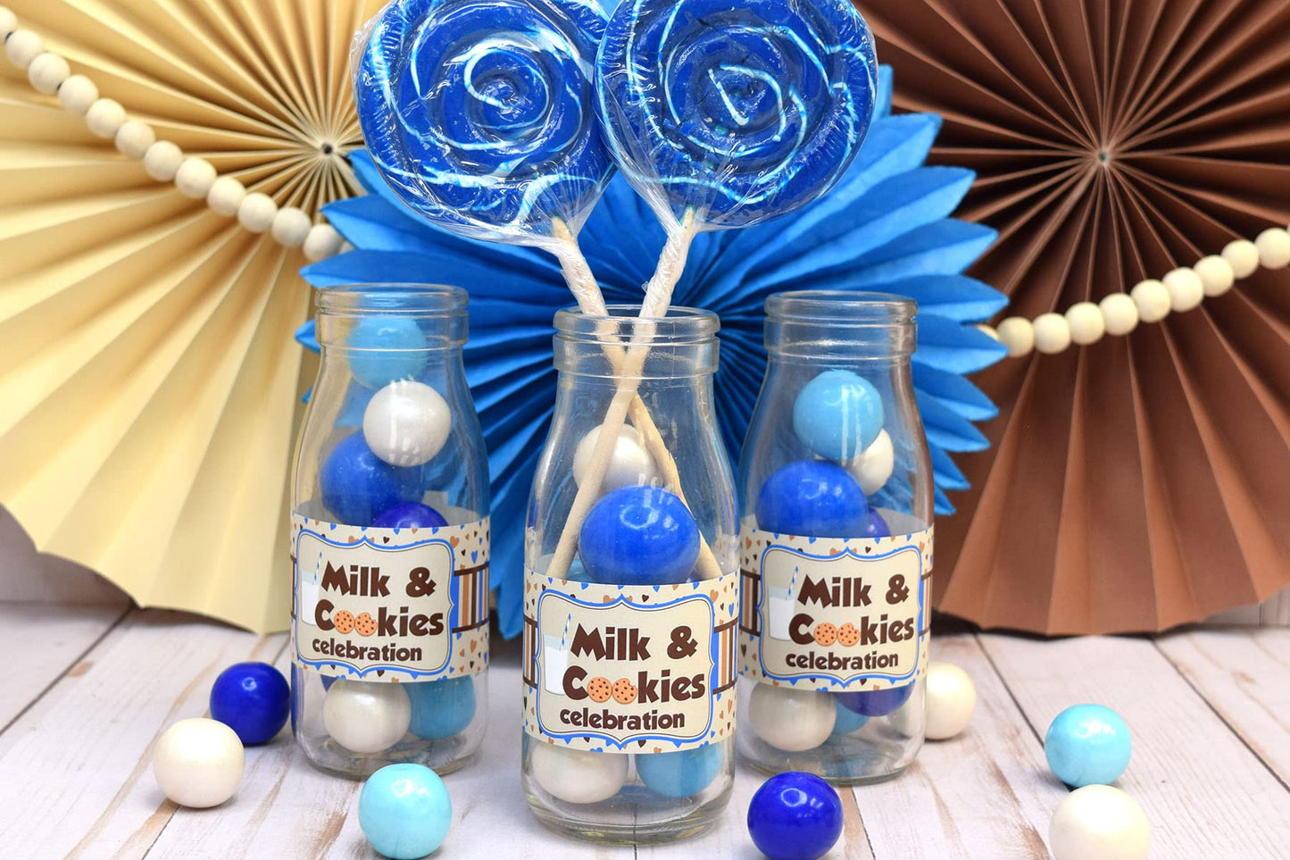 Milk and Cookies Birthday Themed Waterproof Water Bottle Sticker Wrappers 20 Wrap Around Labels Sized 1.75" x 8.5" by AmandaCreation