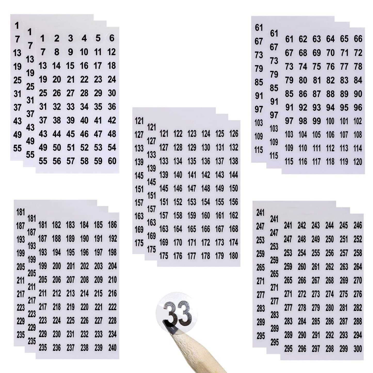 Mini Skater 15 Sheets 1 to 300 Small Round Clear Consecutive Number Stickers Self Adhesive Labels Inventory Storage Stickers for Organizing Nail Polish Bottles Office Classroom Supplies