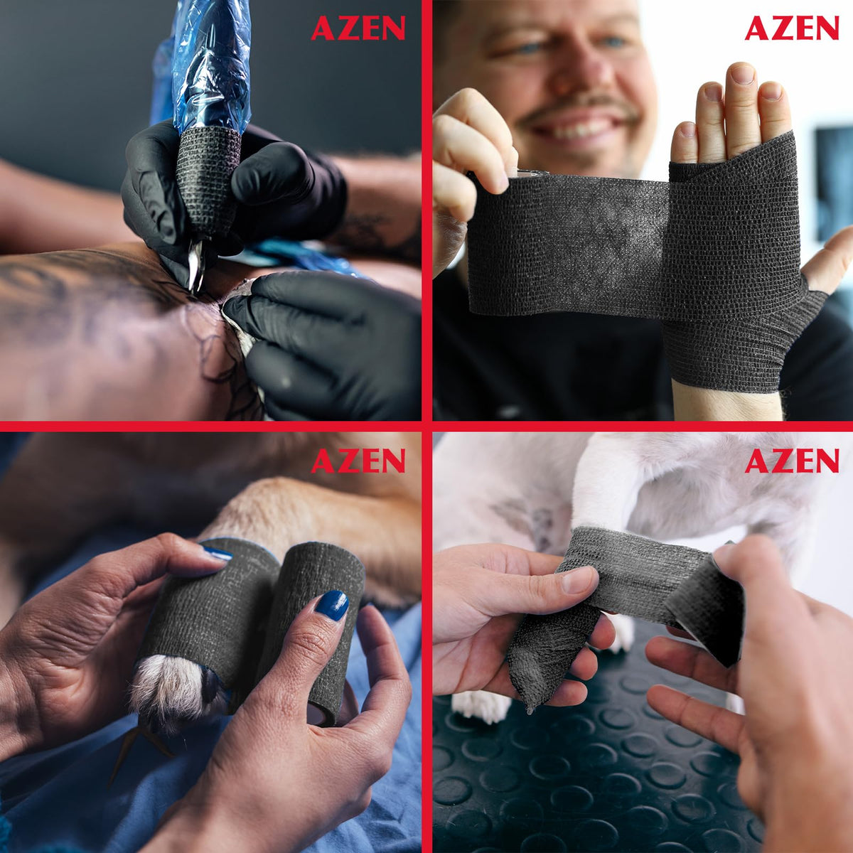 AZEN 20 Pack Self Adhesive Bandage Wrap Black, Black Athletic Tape, Vet Wrap, Tattoo Grip Tape Wrap, Ankle Tape, Cohesive Bandage Wrap F-20skin 2 Inch