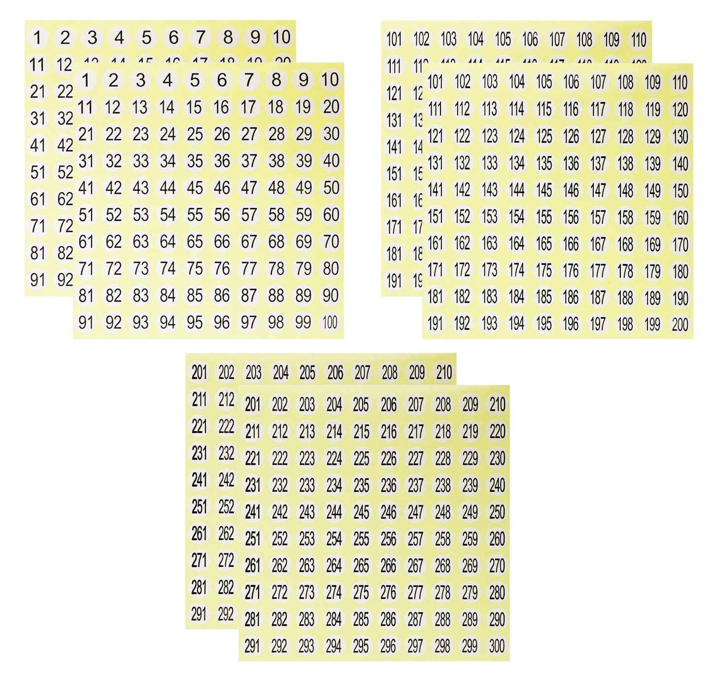 Mini Skater 1-100,101-200, 201-300, 6 Sheets 2/5 Inch Small Self Adhesive Vinyl Consecutive Number Stickers Labels for Storage Reward Charts Jars Board Game Nail Polish Swatch Sticks