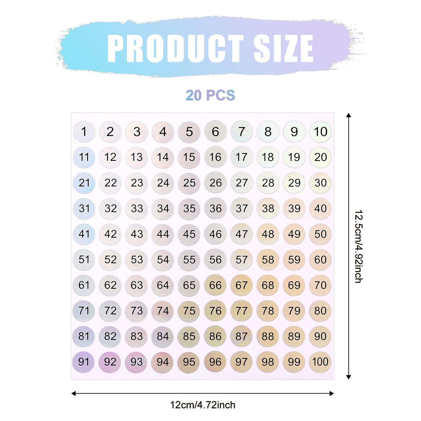 20pcs Number Stickers, 1-100 Reflective Holographic Mini Number Stickers Self-Adhesive Inventory Label Small Number Stickers Tiny Coding Stickers Waterproof Round Stickers for Nail Art Storage
