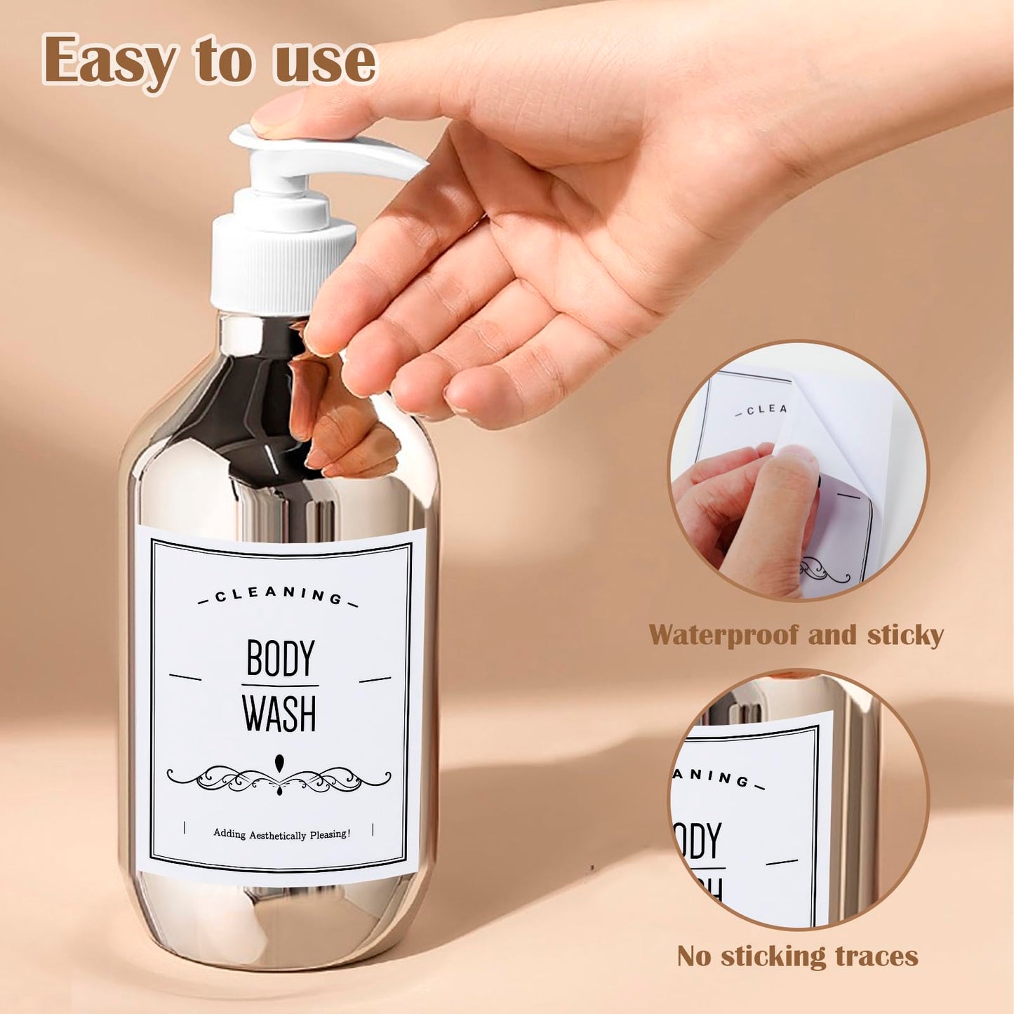 12 Pcs Waterproof Labels for Glass/Plastic Bottles, Bathroom Hand Soap Shampoo Dispenser Label Stickers, Removable Bottle Labels for Soap, Lotion, Shampoo and Conditioner (3.1"X3.7", White)