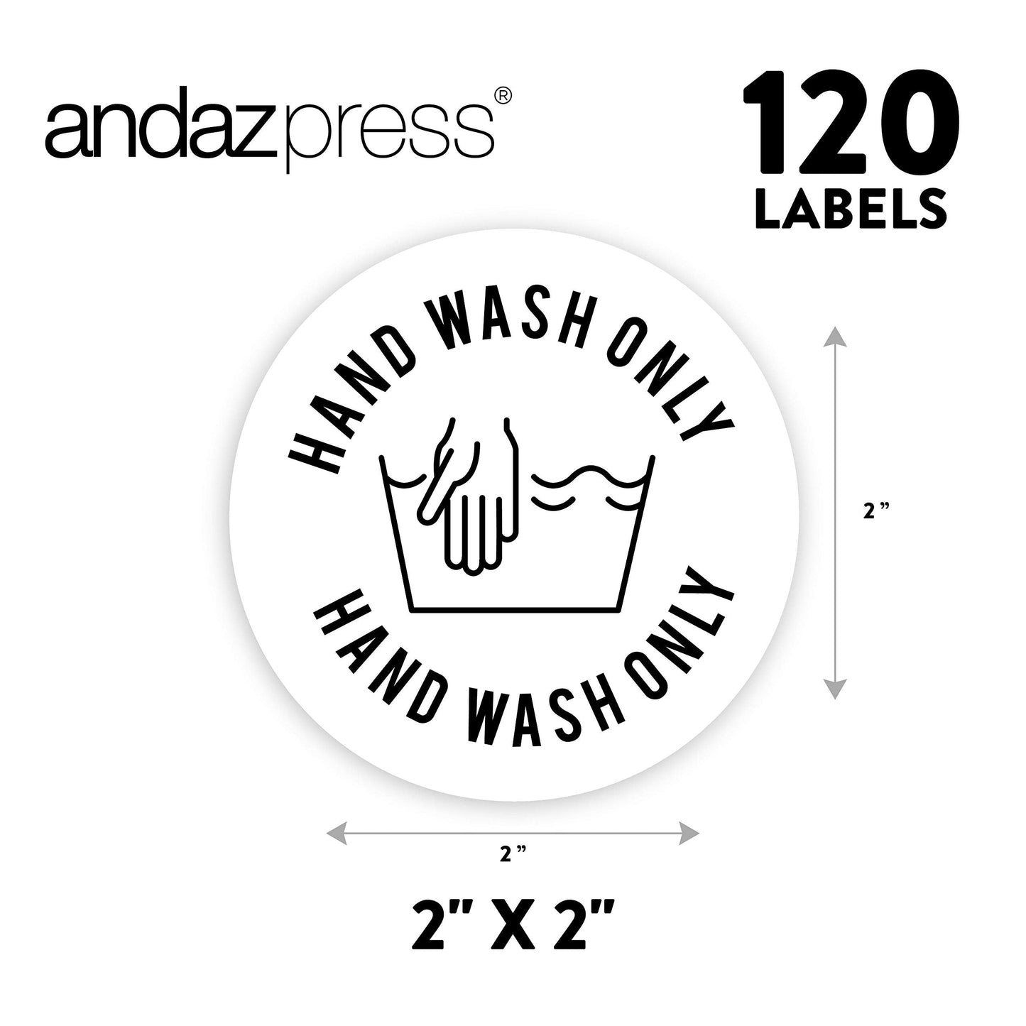 Andaz Press Round Small Business Sticker Labels, 120-Pack, Hand Wash Only, Packaging Stickers