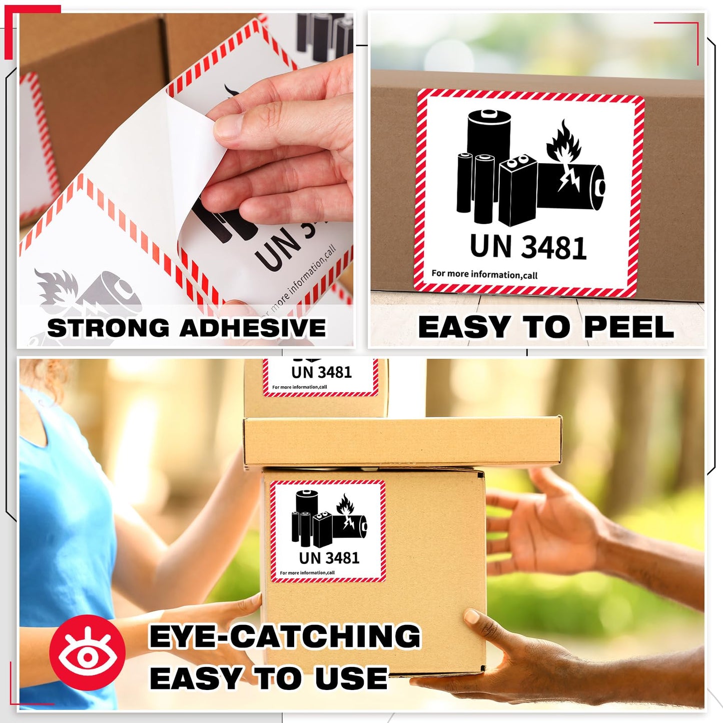100 Pcs Lithium Ion Battery Caution Labels Un3481 Transport Caution Warning Stickers 4.7 x 4.3 Fragile Stickers for Shipping Lithium Batteries Strong Adhesive Safety 100