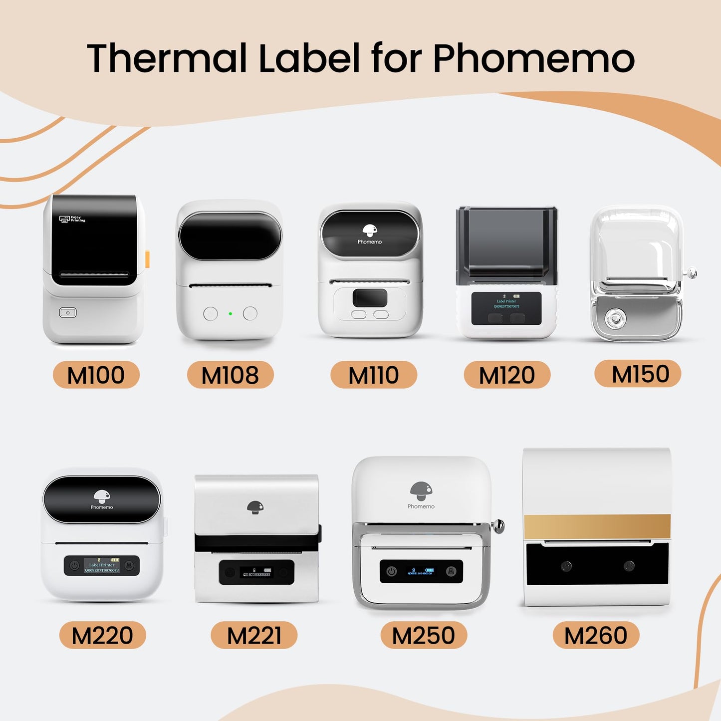 Phomemo Label Paper, Jewerly Price Tag Labels Compatible with M100/M110/M120/M200/M220/M221 Label Printer, Thermal Sticker Labels,Black on White, (11/8" x 7/8"+13/4"), 100 pcs/Roll, 1-Pack