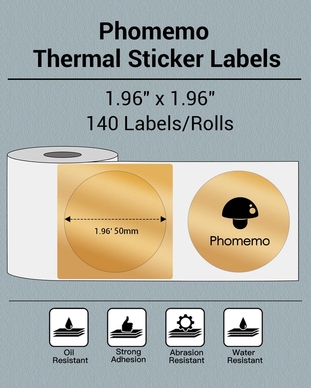 Phomemo Sticker Circle Labels- 1.96"x1.96"(50x50mm) Thermal Label for M110/M221/M220/M120/M200, for Barcode/Address/Mailing/Logo/Business/Home Tag, Black on Golden 1.96" x 1.96"