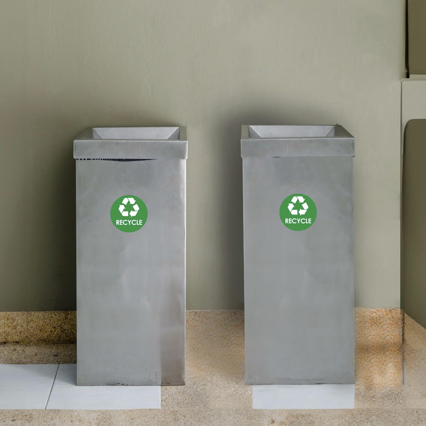 Recycling Stickers for Trash Can - 5-Pack, 4" Inch Round Decals - Easy to Apply, UV-Resistant for Indoor & Outdoor Waste Management in Kitchens, Offices, and Public Spaces