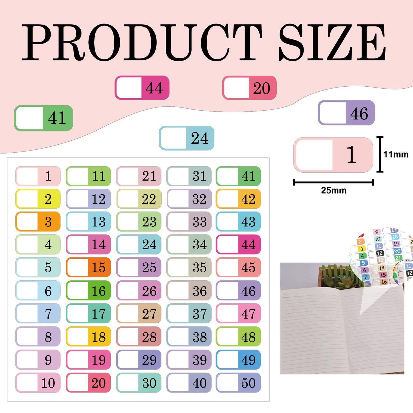1 to 50 Number Index Labels Multicolor Alphabet Tabs File Folder Labels A-Z Tab Dividers Stickers for 3 Ring Binders - Notebook Classify Files Contents Page Address Book Folder 250 Pack