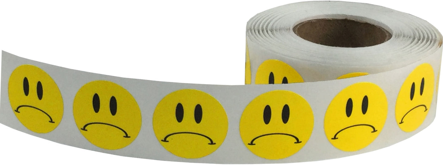 Yellow Sad Frowny Face Circle Dot Stickers, 3/4 Inch Round, 500 Labels on a Roll