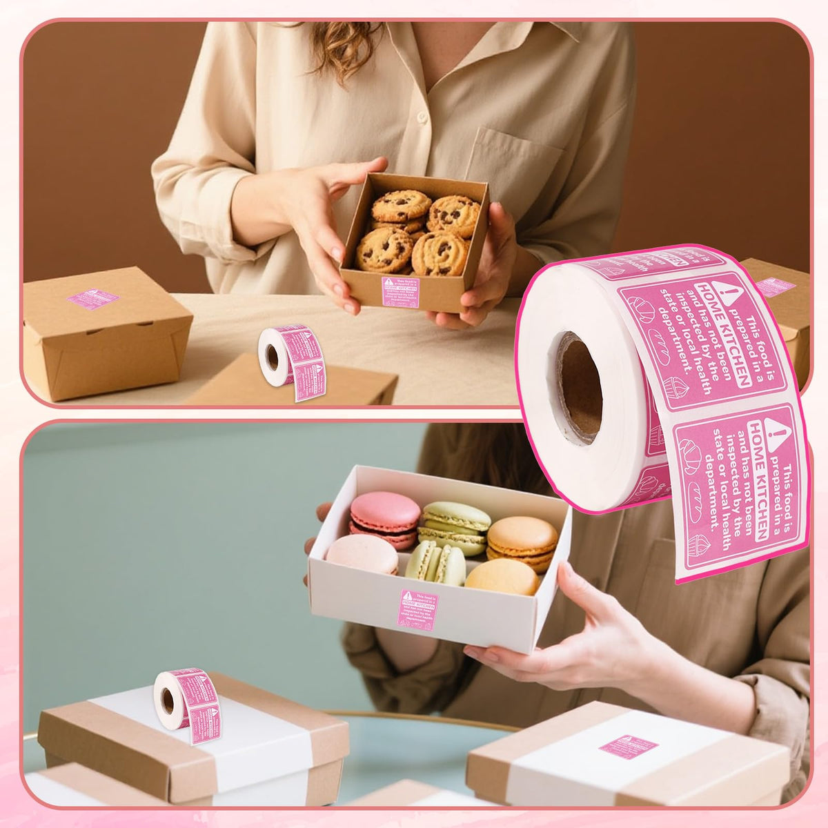 500pcs Cottage Food Law Labels, 3.81x3.81cm/1.5x1.5in Square Thermal Printed Adhesive Food Packaging Ingredients Baking Baked Stickers Decals for Home Made Homemade Bakery Compliance (Pink)