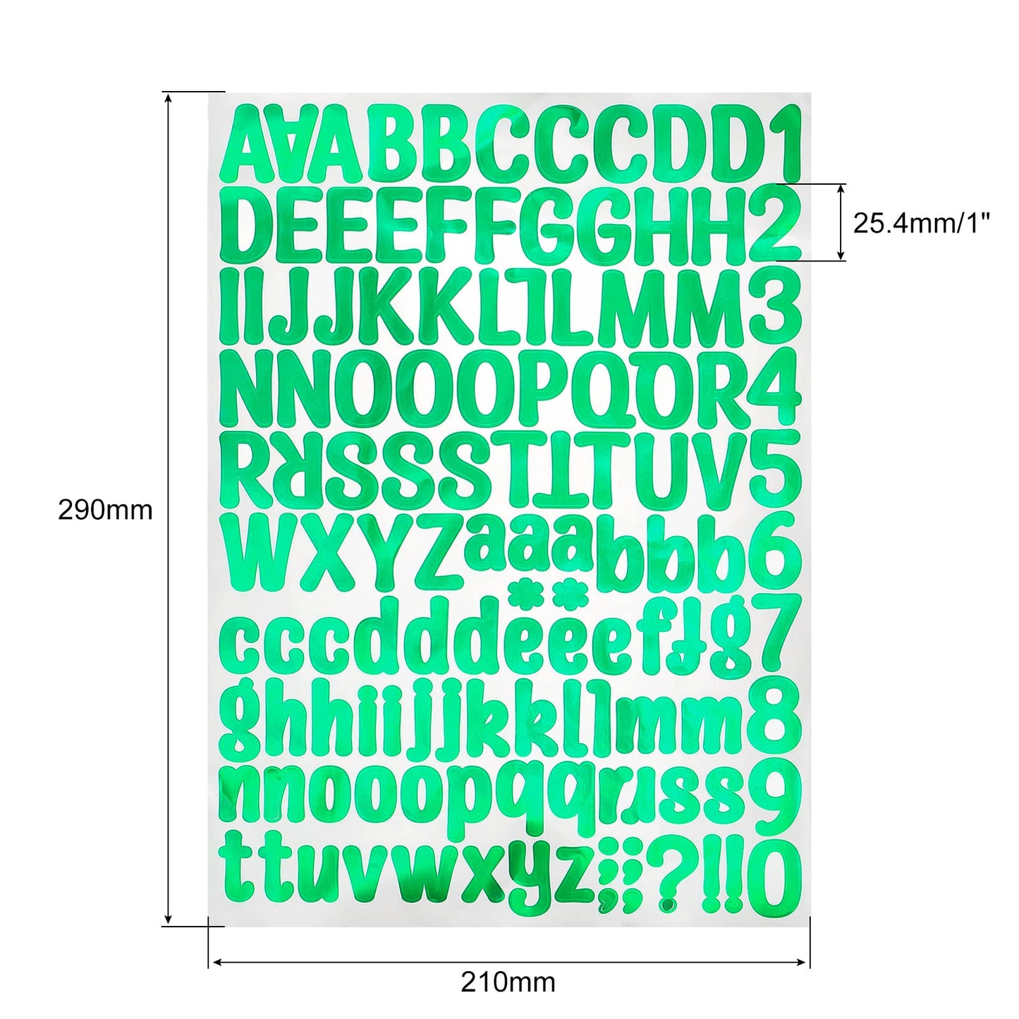 PATIKIL Letter Alphabet Number Stickers, Glitter Green 1" Reflective Labels Self Adhesive Vinyl Sticker for Classroom Organization, Sign, Door, Address, 6 Sheets, 126 Count/Sheet