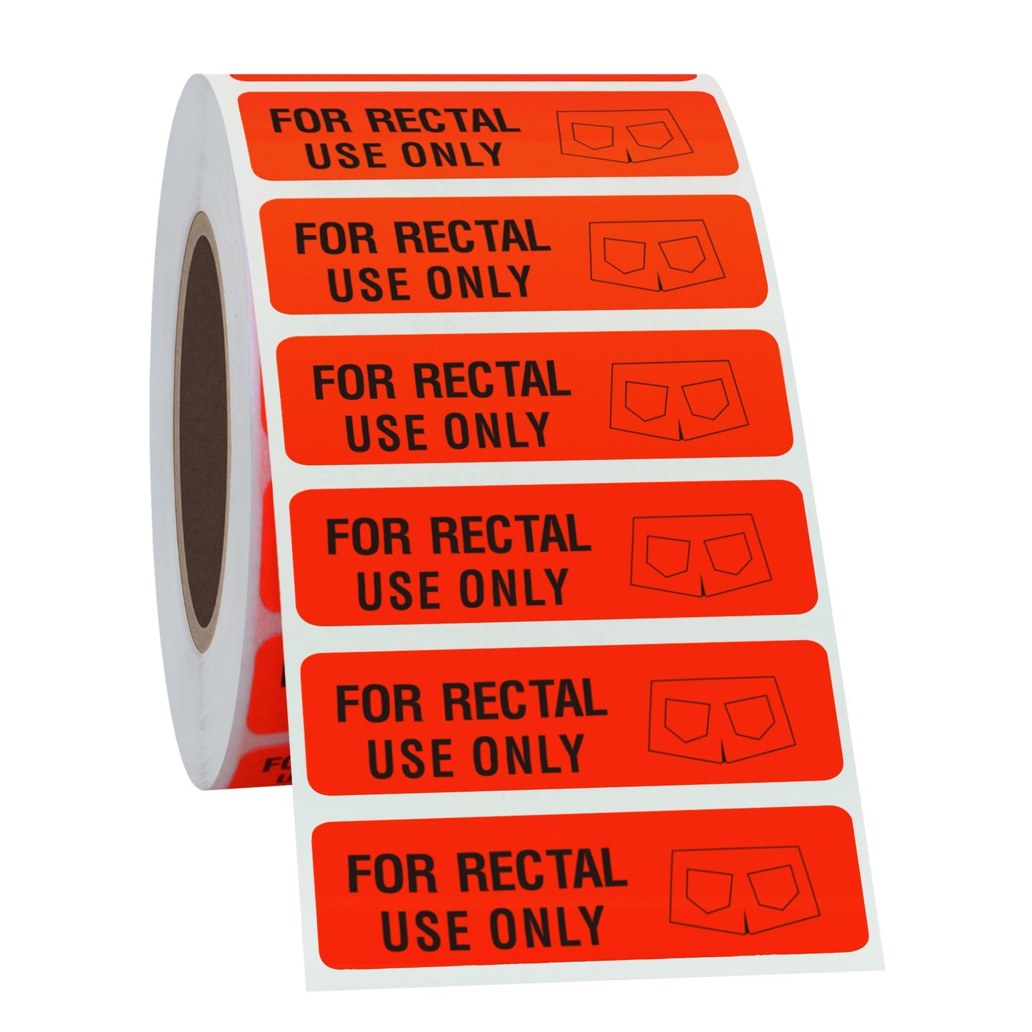 for Rectal Use Only Stickers 1.5 × 0.375 Inch Mischief Warning Label Fluorescent Red - 500 Stickers Per Roll (10 Rolls)