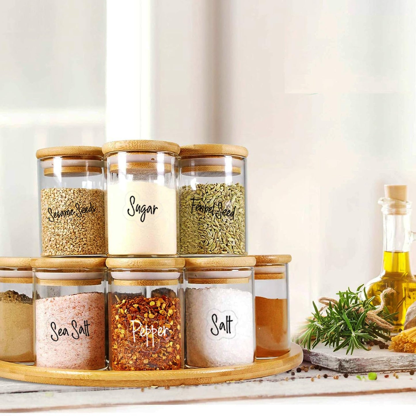 278 Pcs Clear Spice Labels Stickers Preprinted Waterproof,Small-Stickable -Removable,139 Black+139 White Handwriting Letters, Work on Salt Pepper Seasoning Jars