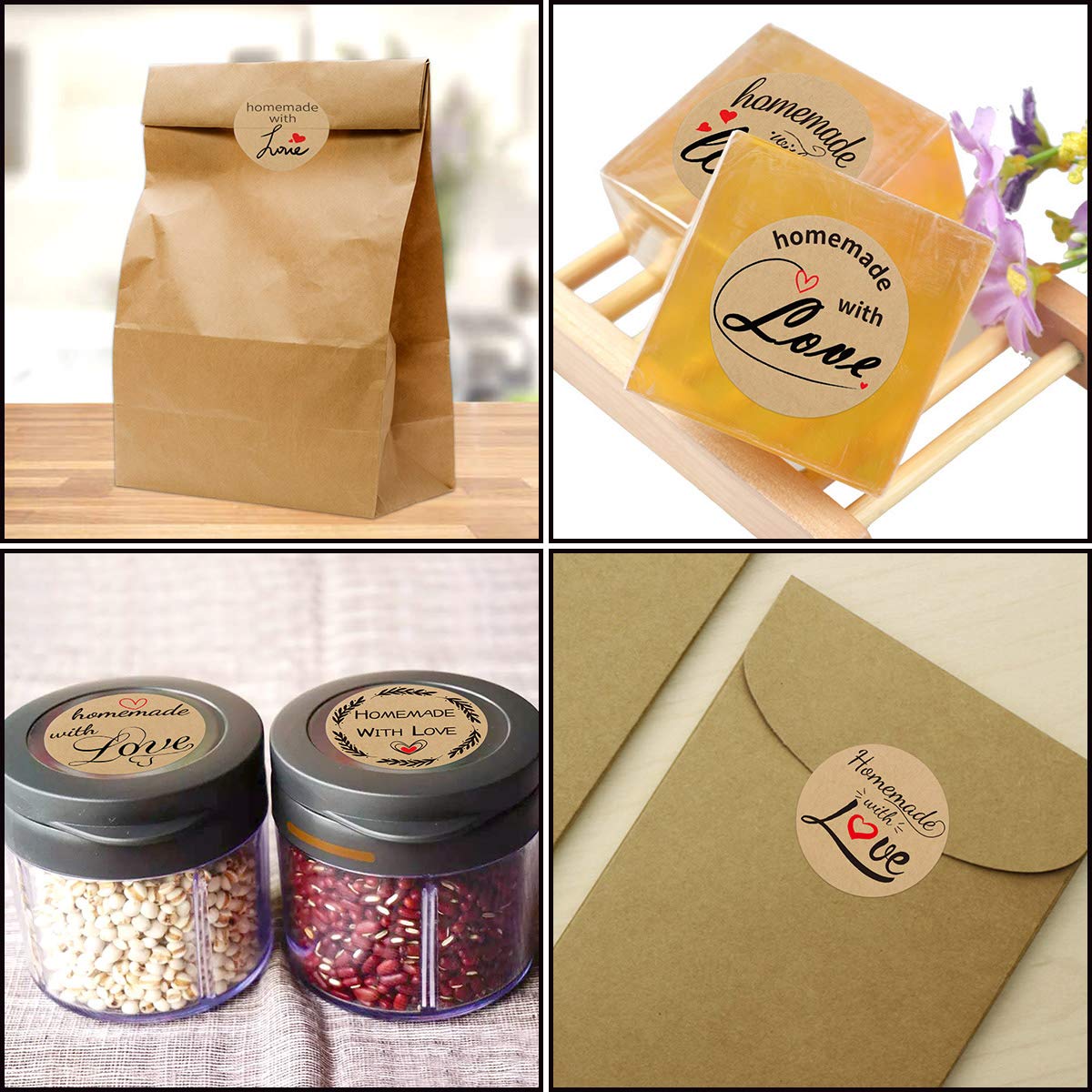 500 Pcs Homemade with Love Stickers Perforated Roll Business Sticker Labels Home Kitchen Stickers for Homemade Bread 1.5 Inch 9 Designs