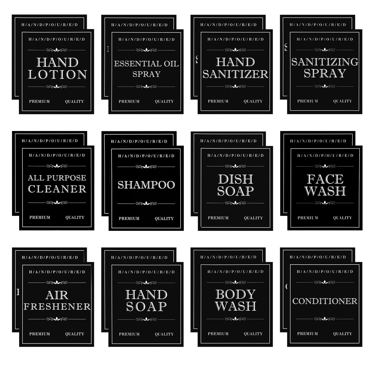 24PCS Waterproof Soap Labels for Bottles, Vintage Label Stickers, Bottle Labels for Lotion, Hand Sanitizer, Soap, Shampoo Conditioner(Black)
