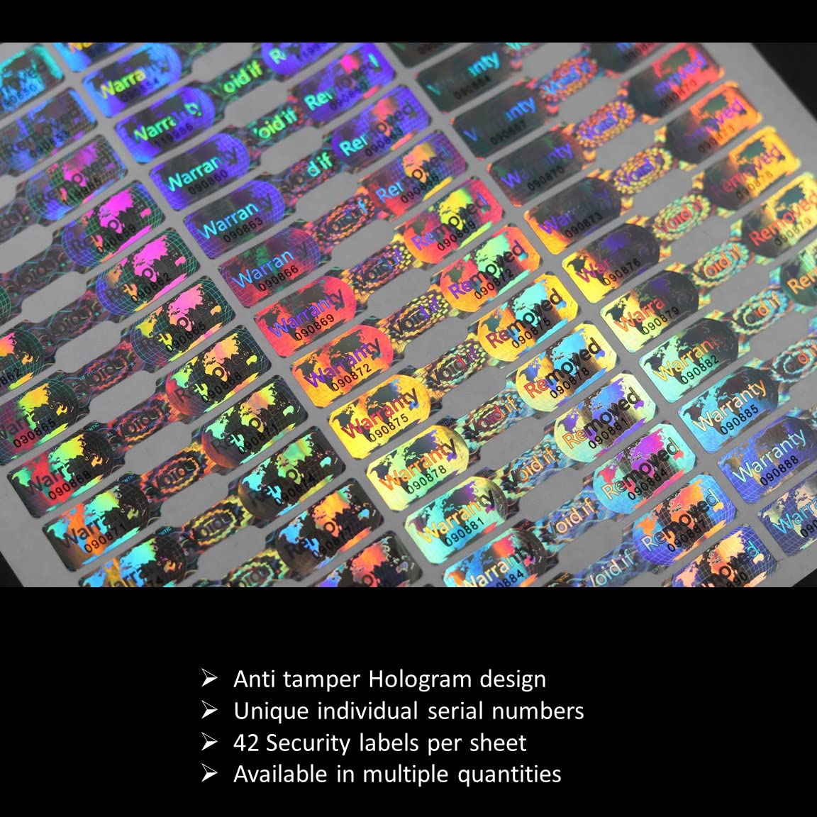 210 Hologram Tamper Proof Stickers. Tamper Evident Tape. Warranty Void if Removed. Individual Serial Numbers. Large 1.930 x 0.375 inches. (210 Stickers) 210 Stickers