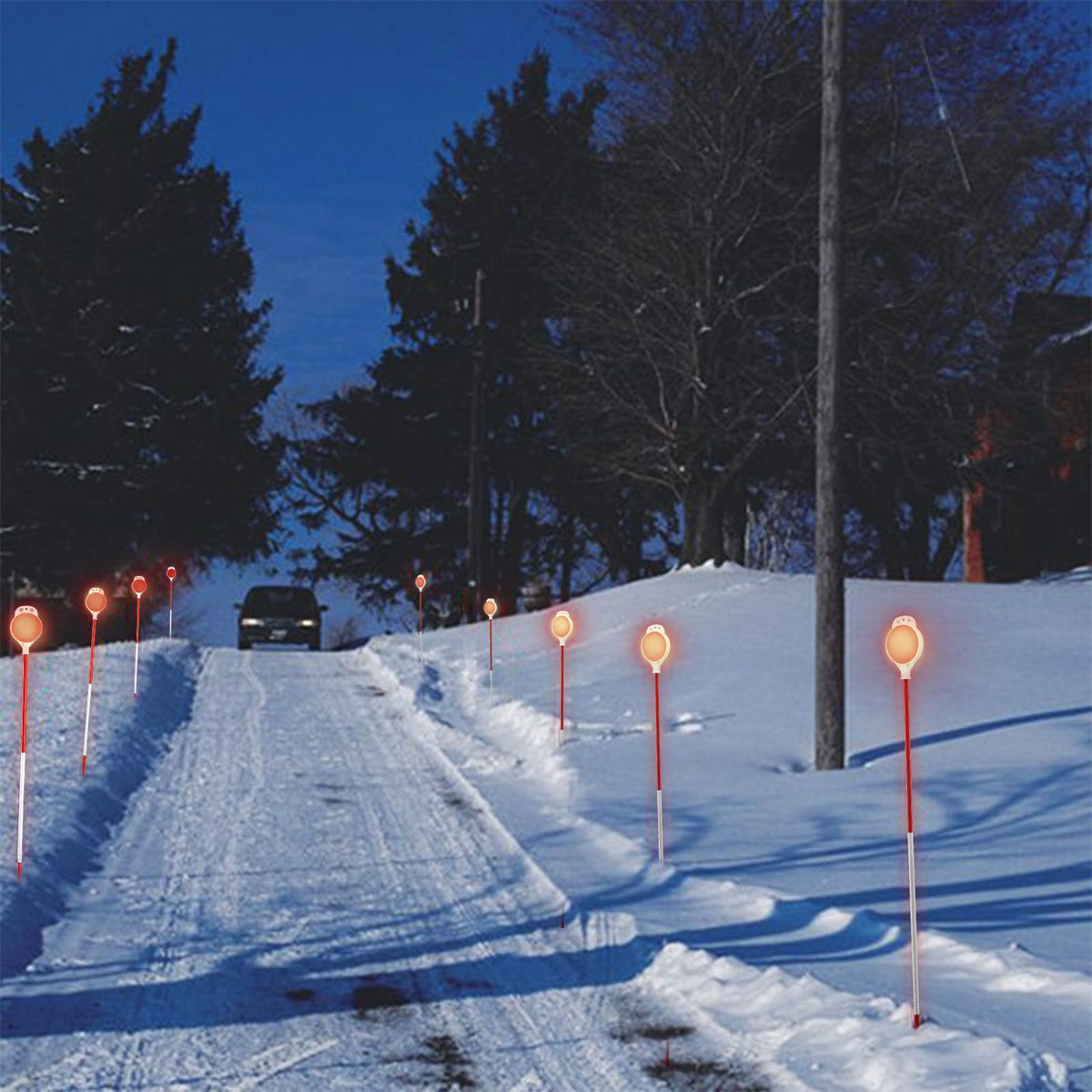 Reflective Driveway Markers - 50”High Visiblility Driveway Reflectors Double Sided with Red & White Extra Sturdy Stainless Steel Pole - Rustproof for Road,Property Line,Yard,Snow Plowing - 4 Pack 4pc