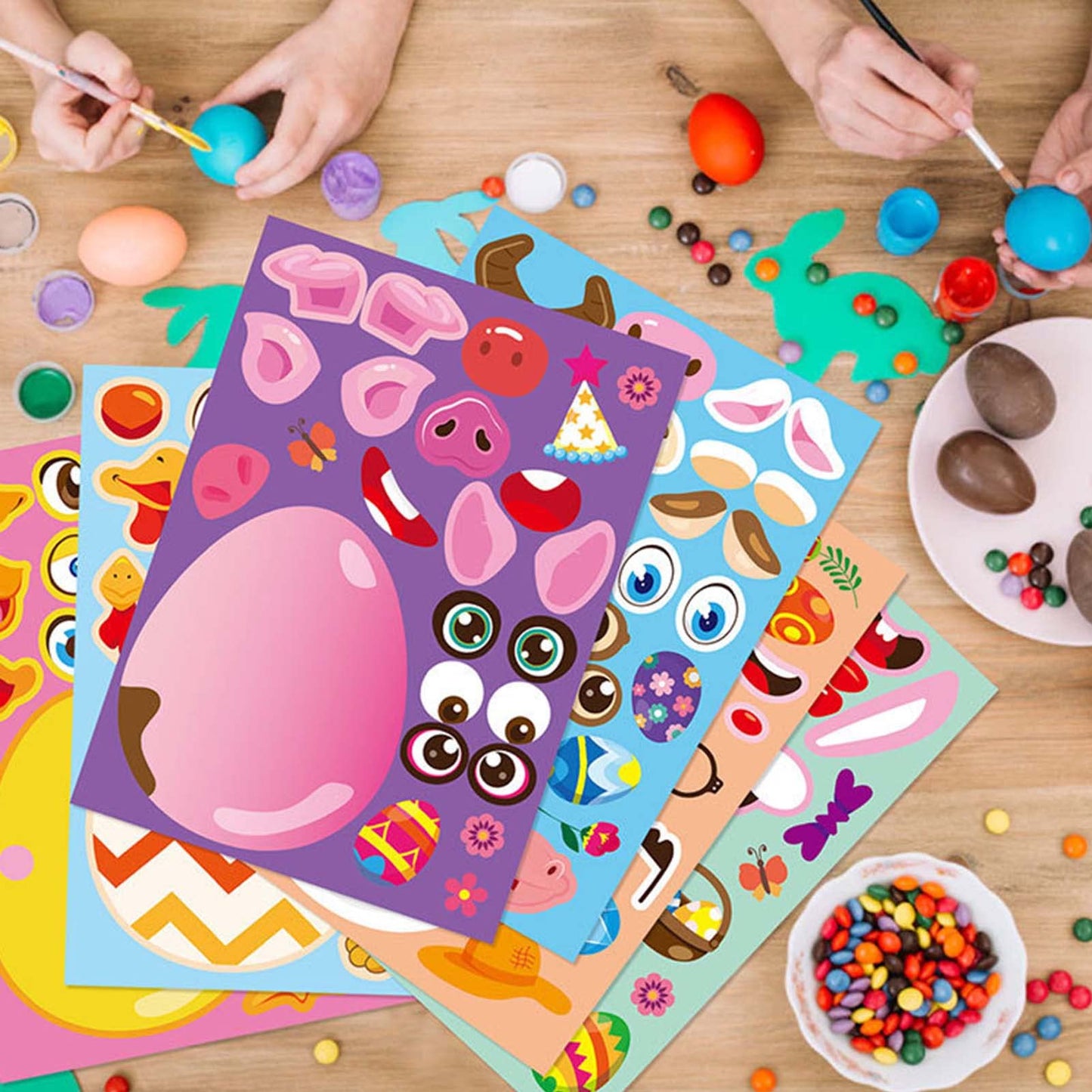 ToBeIT 24Pcs Easter Stickers Bunny Egg Patterns Stickers Assorted Easter Stickers Labels Roll Decals Decorative Stickers for Party Supplies (Eggs)