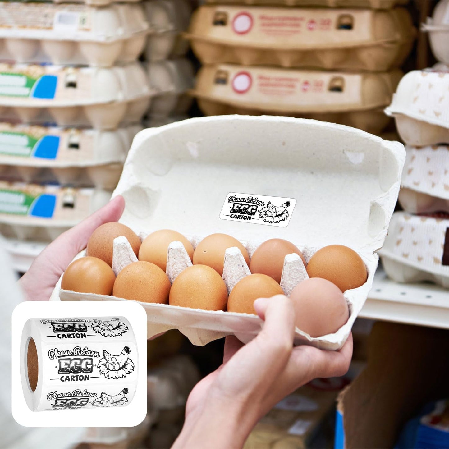 500pcs Chicken Egg Carton Labels Stickers, Rectangular Please Return Egg Carton Sticker Farm Fresh Egg Carton Labels Egg Packaging Stickers for Box Container Carton Farm Supplies