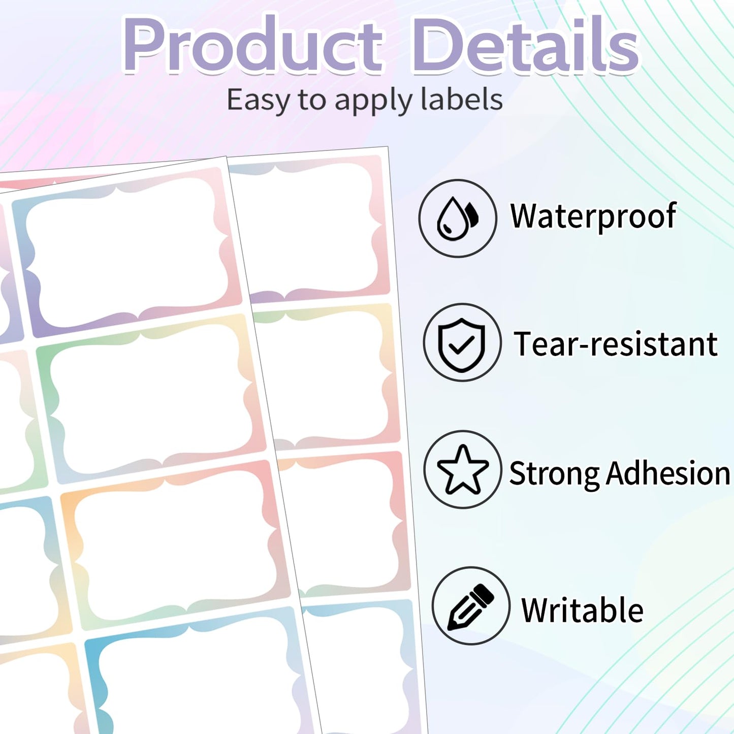 Starboling Gradient Color Plain Stickers, 200 Pcs, 3"x2" Border - Office, School & Home Name Labels 3''x2''