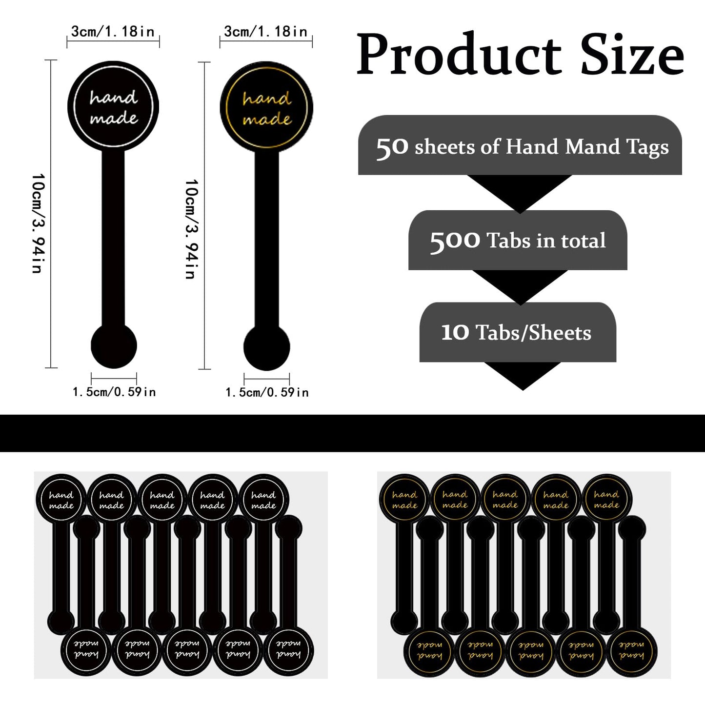 500pcs Handmade Food Baking Seal Stickers, Black Foil Self Adhesive Bakery Stickers, 3.9in Long Strip Tamper-Proof Packaging Sealing Labels for Lollipop Cake Cookie Bread Black & Foil (500pcs-3.9in Long)