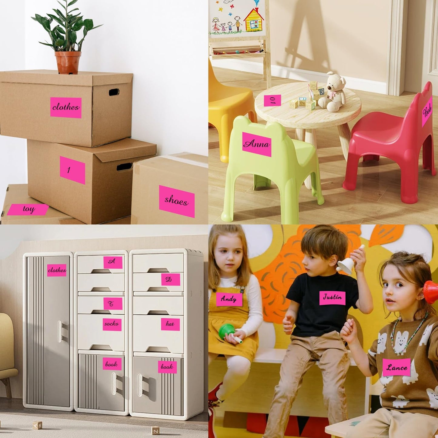 STARLIBOO 3"X5" Rectangle Neon Colored Labels, Removable Moving Labels for Boxes, Permanent Warehouse Moving Stickers Square Label (250Labels, Fluorescent Rose Red) 3*5 inch