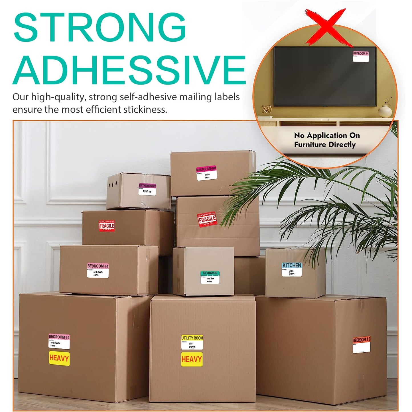 600 Count 3 x 2 Large Home Moving Packing Box Labels for 3-4 Bedroom House with Writable Notes Areas, 17 Color Coded Moving Labels for Boxes + Fragile Moving Stickers + Heavy and Blank Labels 600