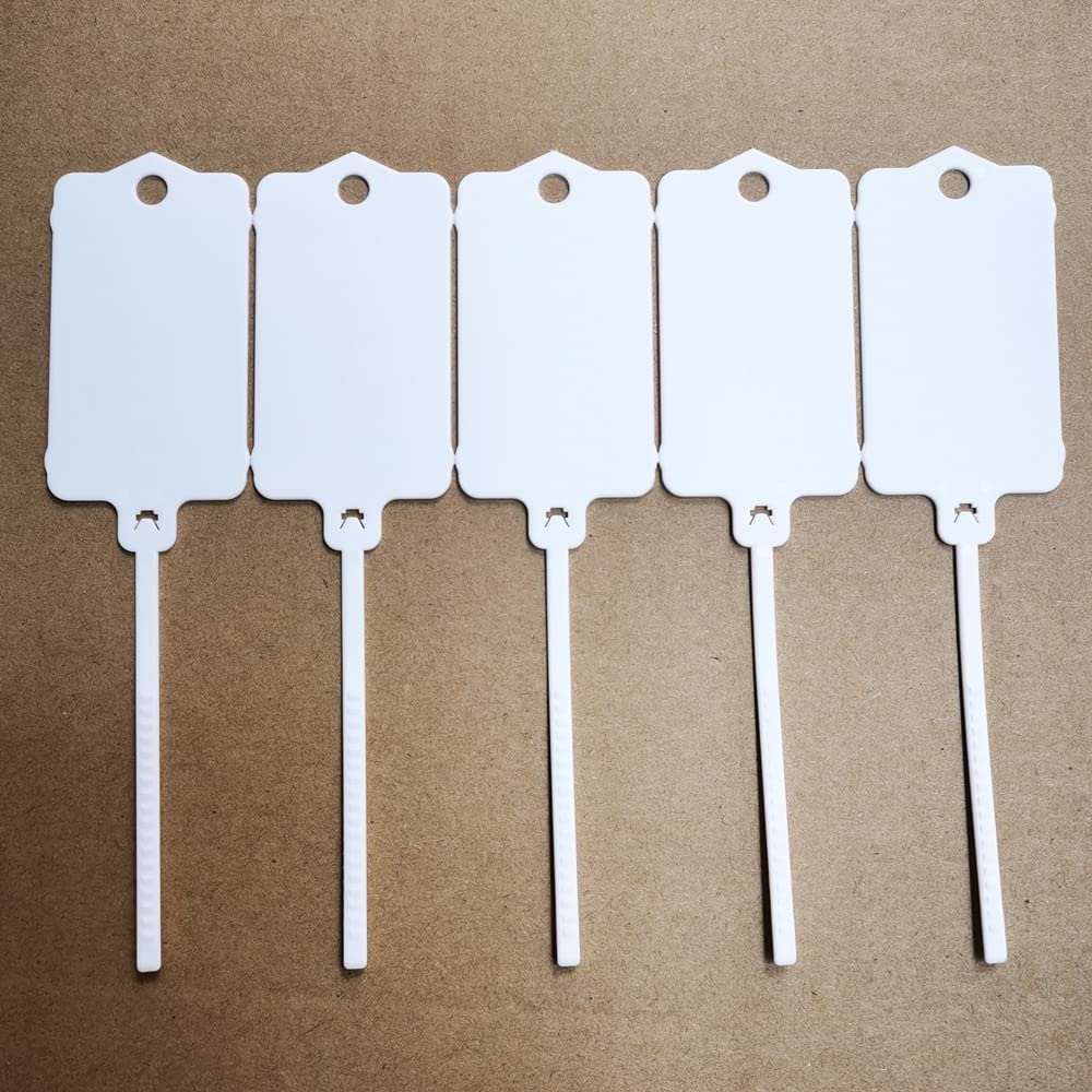 100pcs Reusable Blank Plastic Tags Ties Key Tags 1.45"*2.48" Serrated Tension Sealing Strap with Large Label Plastic Tie Mark Label Waterproof Hang Sign Write on Tag (White, 100pcs) White