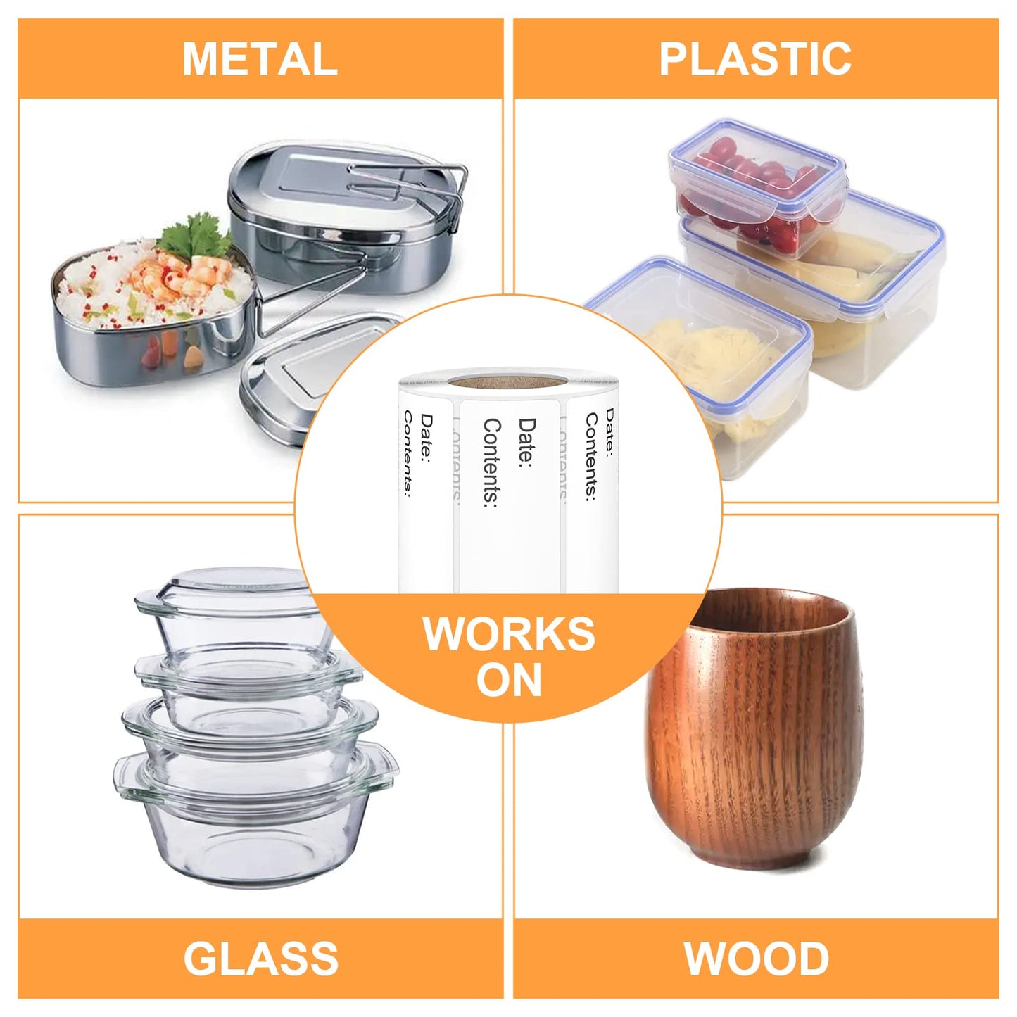 500pcs Food Labels,1 x 3 Inch Freezer Labels Removable for Food Containers, Mason Jar, Water/Oil/Tear Resistant,No Residue Food Storage Labels Perfect for Kitchen Frz-bk-500-1