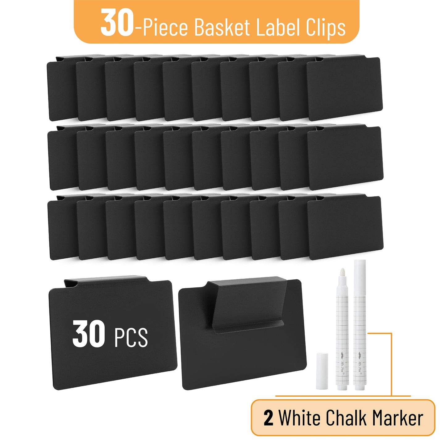 Mr. Pen- Basket Labels Clip On Set, 32 pcs, 30 Removable Bin Labels Clip On with 2 Chalk Markers