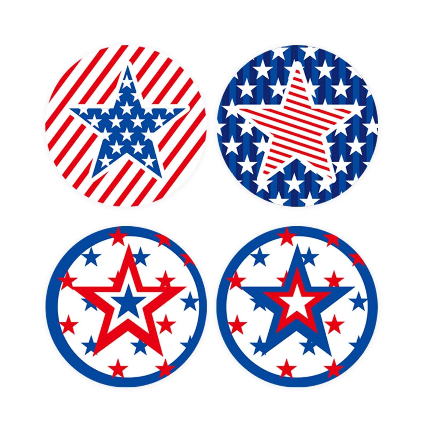 500 Pcs American Round Stars Flag Stickers Roll 1.5 Inch US 4th of July Patriotic Stickers 4 Designs Small USA Stars Red White Blue Decals Adhesive Label Decorative for Kids Face Car Party Supplies