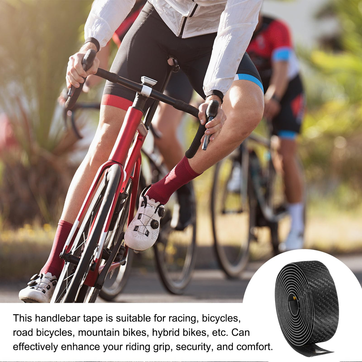 PATIKIL PU EVA Bike Handlebar Tape, 1 Pair Soft Bicycle Bar Tape Anti-Slip One Size with End Plugs for Road Cycling Folding, Black