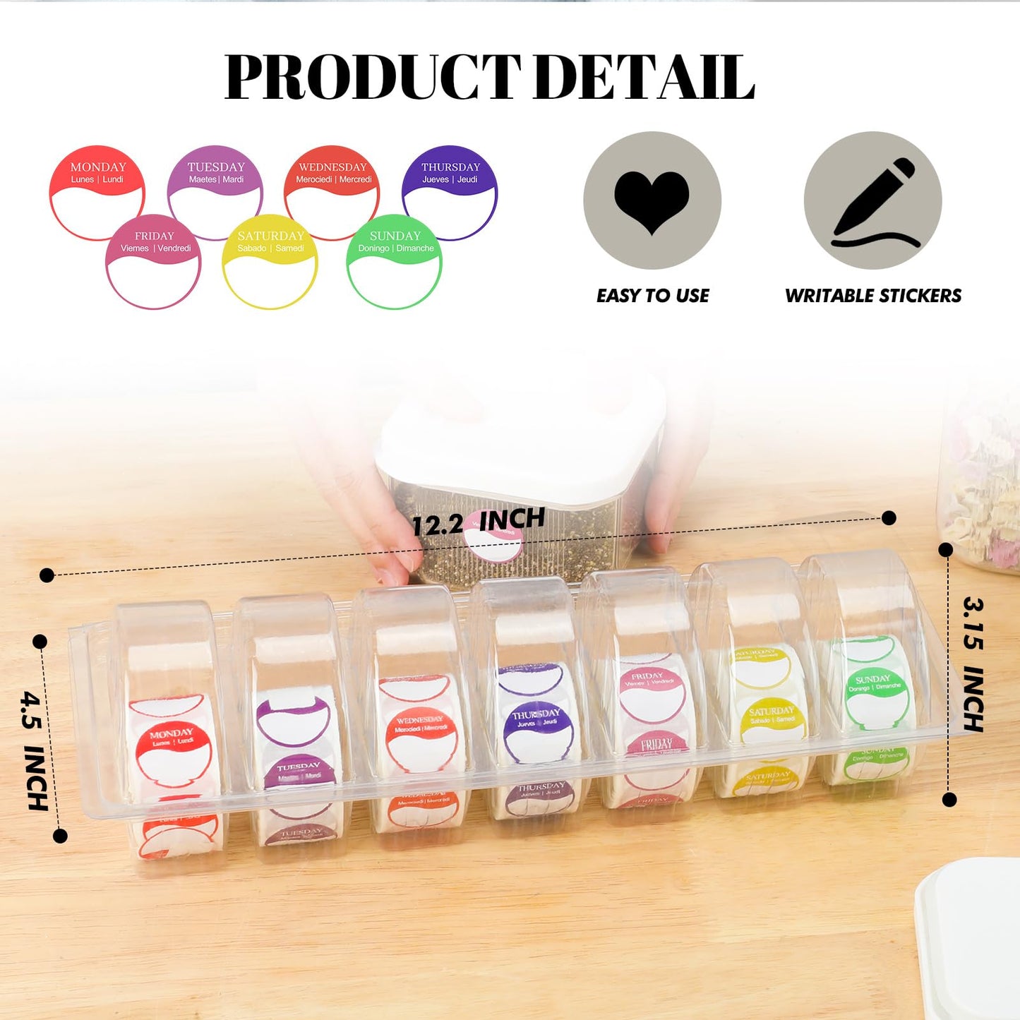 3500 Pcs Days of The Week Stickers Removable Day Label Dispenser Suit for 3/4 Inch 1 Inch Writable Stickers Storage Day Dots Food Labels Organizer for Food Container Freezer Restaurant Meal Prep