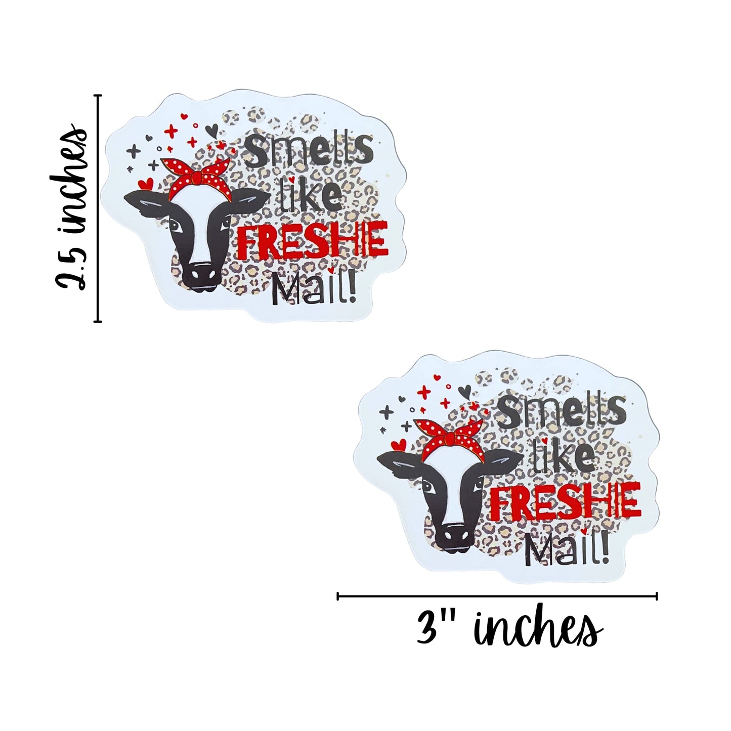 Freshie Sticker Smells Like Freshie Mail Care Instructions Leopard Cow Fringe | 100 pcs roll | 3x2” for Silicone Mold Aroma Bead Scent Customer Package Warning Label