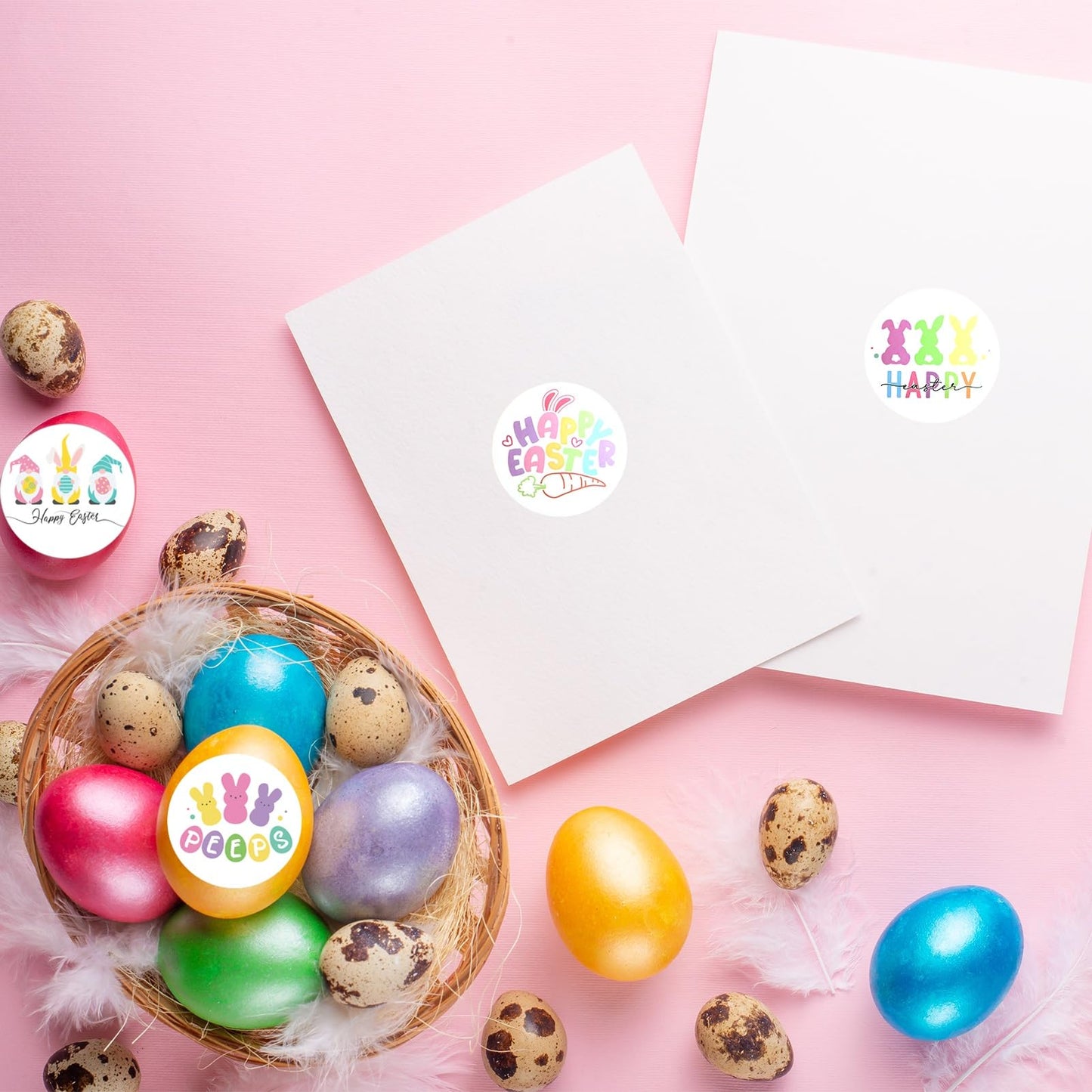 500 PCS Easter Bunny Stickers Roll,1.5 Inch Bunny Sticker for Small Business Easter Rabbit Round Labels Stickers