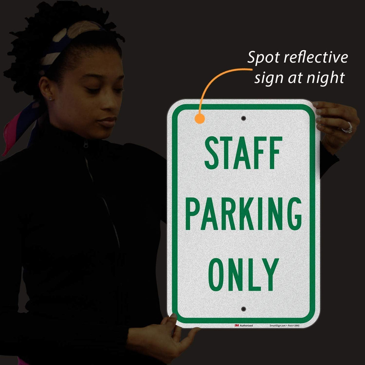 SmartSign - K-2615-EG-12x18-D2 "Staff Parking Only" Sign | 12" x 18" 3M Engineer Grade Reflective Aluminum Green on White EG Reflective