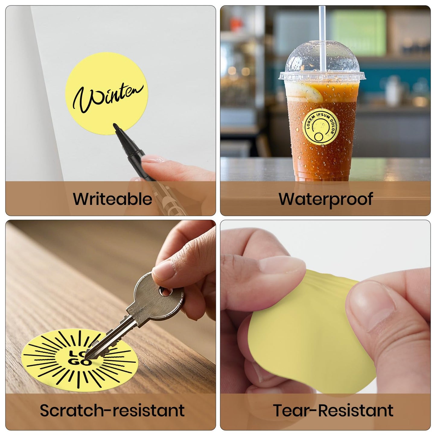 Round Thermal Labels 2 Inch Vinyl Circle Yellow Direct Printer Stickers Waterproof Self-Adhesive Decals Label for Logo Design Sealing Office Address 500 PCS
