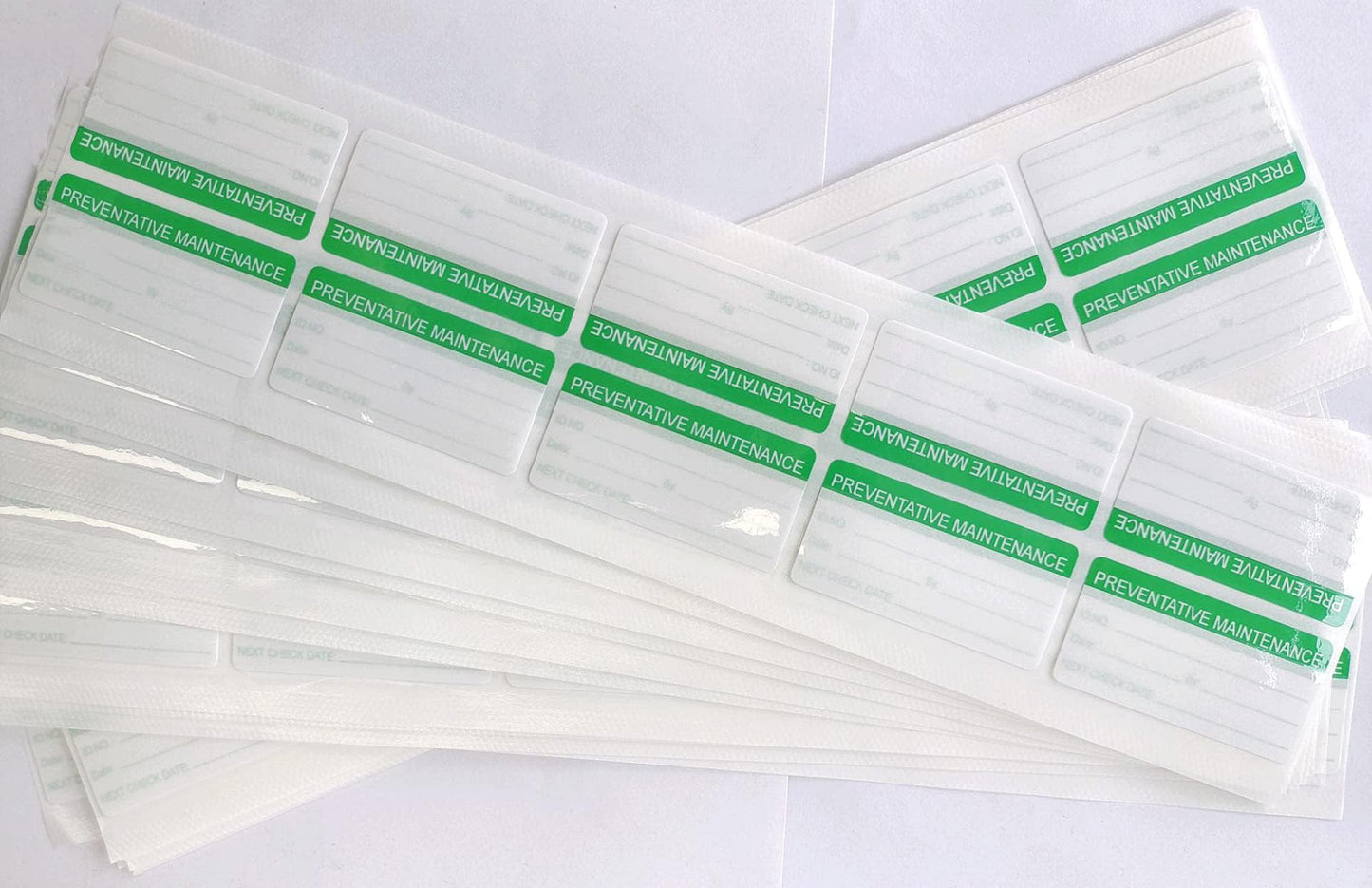Self-Laminating Preventative Maintenance Stickers 1 x 2 Inch Waterproof Inspection Safety Label by/Date/Next Labels with Clear Flap 180 Pcs Green